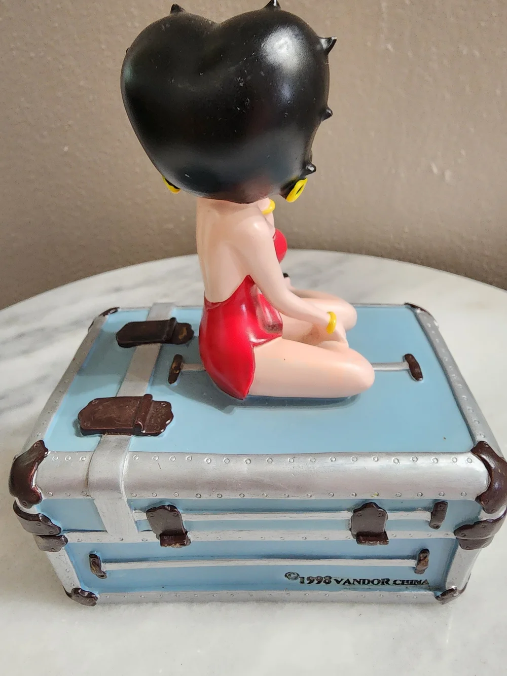 Betty Boop Figurine on Blue Trunk Trinket Box